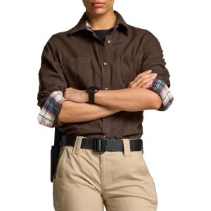 imageCQR Womens Plaid Flannel Shirt Long Sleeve AllCotton Soft Brushed Casual Button Down ShirtsFlannel Plaid Shirts Solid Dark Brown