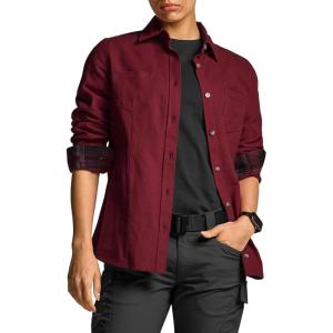 imageCQR Womens Plaid Flannel Shirt Long Sleeve AllCotton Soft Brushed Casual Button Down ShirtsFlannel Plaid Shirts Solid Wine