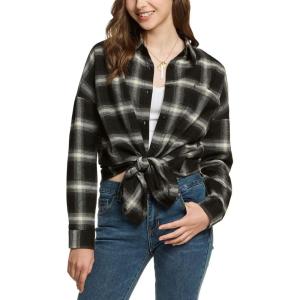 imageCQR Womens Plaid Flannel Shirt Long Sleeve AllCotton Soft Brushed Casual Button Down ShirtsLoose Fit Black Ombre