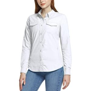 imageCQR Womens UPF 50 Long Sleeve Hiking Shirts Quick Dry Outdoor UVSun Protection Button Down ShirtsDry Fit Fishing Shirts White