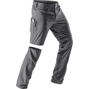 imageCQR Mens Convertible Cargo Tactical Pants Water Resistant Outdoor Hiking Pants Zip Off Lightweight Stretch Work PantsRocky Jet Grey