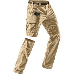 imageCQR Mens Convertible Cargo Tactical Pants Water Resistant Outdoor Hiking Pants Zip Off Lightweight Stretch Work PantsRunyon Cargo WBelt Dune Khaki