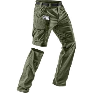 imageCQR Mens Convertible Cargo Tactical Pants Water Resistant Outdoor Hiking Pants Zip Off Lightweight Stretch Work PantsRunyon Cargo WBelt Green Kelp