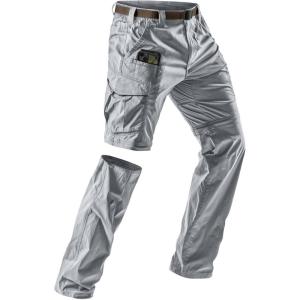 imageCQR Mens Convertible Cargo Tactical Pants Water Resistant Outdoor Hiking Pants Zip Off Lightweight Stretch Work PantsRunyon Cargo WBelt Stone