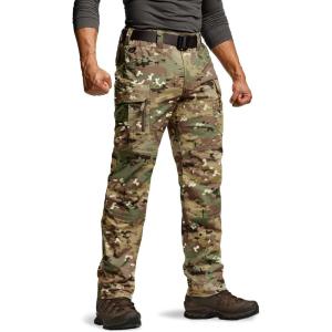 imageCQR Mens Flex Stretch Tactical Pants Water Resistant Ripstop Cargo Pants Lightweight EDC Outdoor Work Hiking PantsIntense Utility Camo
