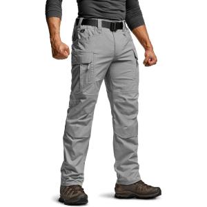 imageCQR Mens Flex Stretch Tactical Pants Water Resistant Ripstop Cargo Pants Lightweight EDC Outdoor Work Hiking PantsTacstretch Cargo Zip Stone