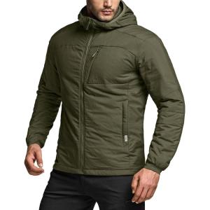 imageCQR Mens Lightweight Insulated Jacket Windproof Packable Water Resistant Warm Active Coat for Hiking Work Outdoor TacticalVeil Soil Green