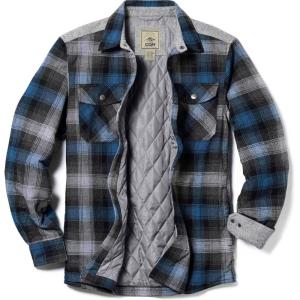 imageCQR Mens Plaid Flannel Shirt Jacket Long Sleeve Soft Warm SherpaQuilted Lined Jacket Outdoor Button UpZipFront JacketQuilted Lining Shark Grey