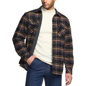 imageCQR Mens Plaid Flannel Shirt Jacket Long Sleeve Soft Warm SherpaQuilted Lined Jacket Outdoor Button UpZipFront JacketSherpa Lined Fossil Rock