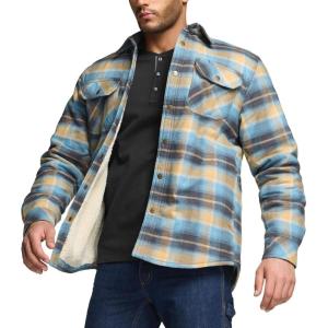 imageCQR Mens Plaid Flannel Shirt Jacket Long Sleeve Soft Warm SherpaQuilted Lined Jacket Outdoor Button UpZipFront JacketSherpa Lined Seashore