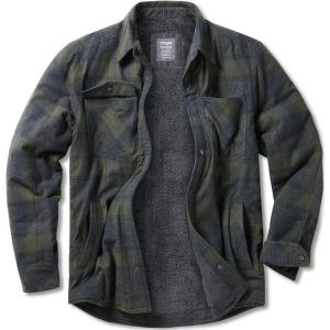 imageCQR Mens Plaid Flannel Shirt Jacket Long Sleeve Soft Warm SherpaQuilted Lined Jacket Outdoor Button UpZipFront JacketStealth Amazon Grey