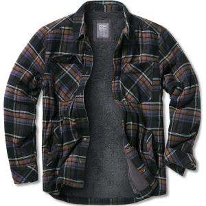 imageCQR Mens Plaid Flannel Shirt Jacket Long Sleeve Soft Warm SherpaQuilted Lined Jacket Outdoor Button UpZipFront JacketStealth Coal Miner
