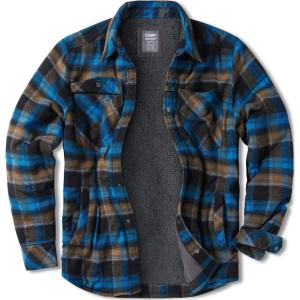 imageCQR Mens Plaid Flannel Shirt Jacket Long Sleeve Soft Warm SherpaQuilted Lined Jacket Outdoor Button UpZipFront JacketStealth Forest Oasis