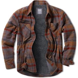 imageCQR Mens Plaid Flannel Shirt Jacket Long Sleeve Soft Warm SherpaQuilted Lined Jacket Outdoor Button UpZipFront JacketStealth Harvest