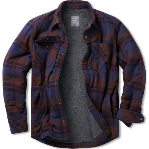 imageCQR Mens Plaid Flannel Shirt Jacket Long Sleeve Soft Warm SherpaQuilted Lined Jacket Outdoor Button UpZipFront JacketStealth Woods Night