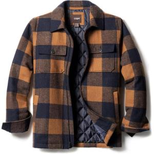 imageCQR Mens Plaid Flannel Shirt Jacket Long Sleeve Soft Warm SherpaQuilted Lined Jacket Outdoor Button UpZipFront JacketWool Jk Buffalo Brown Plaid
