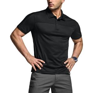 imageCQR Mens Polo Shirts Tactical Short Sleeve Golf Performance Shirts Lightweight Dry Fit UPF 50 PiqueCommander Black