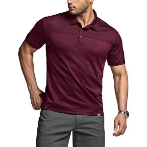imageCQR Mens Polo Shirts Tactical Short Sleeve Golf Performance Shirts Lightweight Dry Fit UPF 50 PiqueCommander Burgundy
