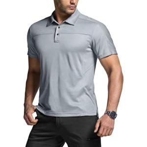 imageCQR Mens Polo Shirts Tactical Short Sleeve Golf Performance Shirts Lightweight Dry Fit UPF 50 PiqueCommander Light Grey