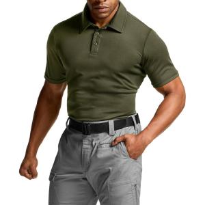 imageCQR Mens Polo Shirts Tactical Short Sleeve Golf Performance Shirts Lightweight Dry Fit UPF 50 PiqueFrost Basic Army Green