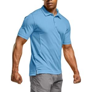 imageCQR Mens Polo Shirts Tactical Short Sleeve Golf Performance Shirts Lightweight Dry Fit UPF 50 PiqueFrost Essential Aero Blue
