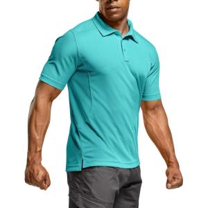 imageCQR Mens Polo Shirts Tactical Short Sleeve Golf Performance Shirts Lightweight Dry Fit UPF 50 PiqueFrost Essential Aqua Blue