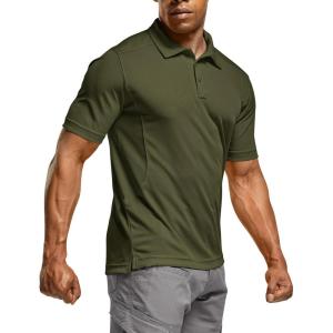 imageCQR Mens Polo Shirts Tactical Short Sleeve Golf Performance Shirts Lightweight Dry Fit UPF 50 PiqueFrost Essential Army Green