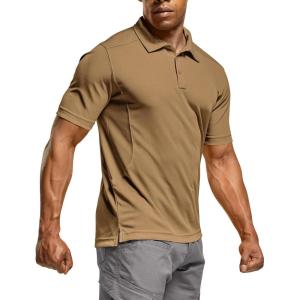 imageCQR Mens Polo Shirts Tactical Short Sleeve Golf Performance Shirts Lightweight Dry Fit UPF 50 PiqueFrost Essential Coyote