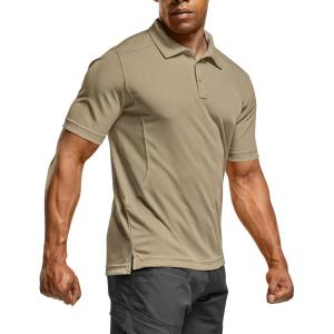 imageCQR Mens Polo Shirts Tactical Short Sleeve Golf Performance Shirts Lightweight Dry Fit UPF 50 PiqueFrost Essential Khaki