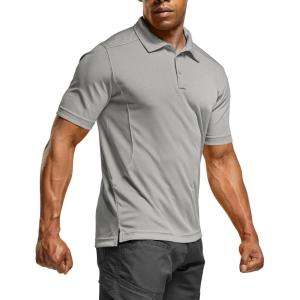 imageCQR Mens Polo Shirts Tactical Short Sleeve Golf Performance Shirts Lightweight Dry Fit UPF 50 PiqueFrost Essential Light Grey