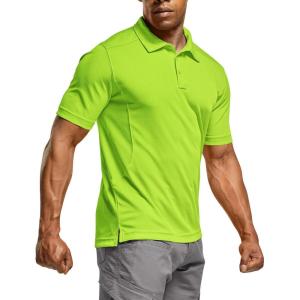 imageCQR Mens Polo Shirts Tactical Short Sleeve Golf Performance Shirts Lightweight Dry Fit UPF 50 PiqueFrost Essential Neon Yellow