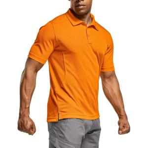 imageCQR Mens Polo Shirts Tactical Short Sleeve Golf Performance Shirts Lightweight Dry Fit UPF 50 PiqueFrost Essential Orange