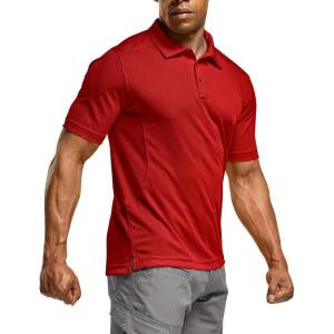 imageCQR Mens Polo Shirts Tactical Short Sleeve Golf Performance Shirts Lightweight Dry Fit UPF 50 PiqueFrost Essential Red