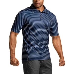 imageCQR Mens Polo Shirts Tactical Short Sleeve Golf Performance Shirts Lightweight Dry Fit UPF 50 PiqueFrost Essential Stripe Navy