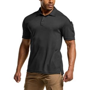 imageCQR Mens Polo Shirts Tactical Short Sleeve Golf Performance Shirts Lightweight Dry Fit UPF 50 PiqueFrost Pro Black