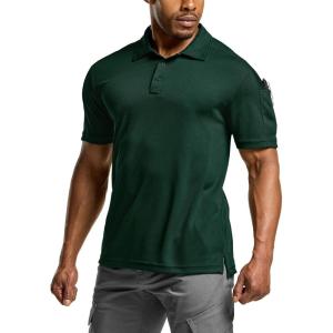 imageCQR Mens Polo Shirts Tactical Short Sleeve Golf Performance Shirts Lightweight Dry Fit UPF 50 PiqueFrost Pro Dark Green