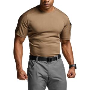 imageCQR Mens Short Sleeve Military Tactical TShirt Athletic Gym Training Army Shirts Outdoor Hiking Workout ShirtFrost Pro Crewneck Coyote