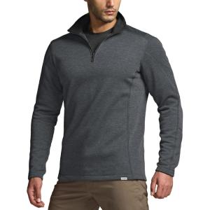 imageCQR Mens Thermal Fleece Quarter Zip Sweater Outdoor Lightweight Long Sleeve Pullover Casual Mock Neck Polo SweatersCrest Charcoal