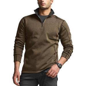 imageCQR Mens Thermal Fleece Quarter Zip Sweater Outdoor Lightweight Long Sleeve Pullover Casual Mock Neck Polo SweatersCrest Hazelnut