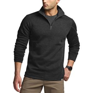 imageCQR Mens Thermal Fleece Quarter Zip Sweater Outdoor Lightweight Long Sleeve Pullover Casual Mock Neck Polo SweatersCrest Heather Coal Black