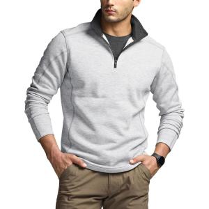 imageCQR Mens Thermal Fleece Quarter Zip Sweater Outdoor Lightweight Long Sleeve Pullover Casual Mock Neck Polo SweatersCrest Light Grey