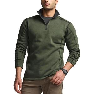 imageCQR Mens Thermal Fleece Quarter Zip Sweater Outdoor Lightweight Long Sleeve Pullover Casual Mock Neck Polo SweatersCrest Olive