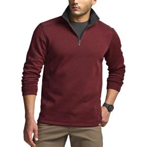 imageCQR Mens Thermal Fleece Quarter Zip Sweater Outdoor Lightweight Long Sleeve Pullover Casual Mock Neck Polo SweatersCrest Wine