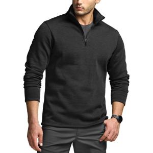 imageCQR Mens Thermal Fleece Quarter Zip Sweater Outdoor Lightweight Long Sleeve Pullover Casual Mock Neck Polo SweatersValley Heather Coal Black