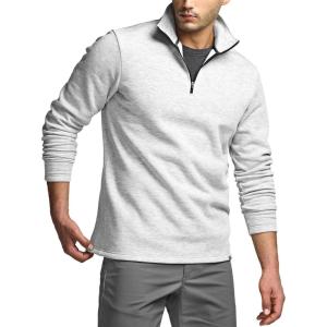 imageCQR Mens Thermal Fleece Quarter Zip Sweater Outdoor Lightweight Long Sleeve Pullover Casual Mock Neck Polo SweatersValley Light Grey