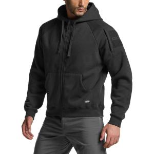 imageCQR Mens Winter Fleece Pullover Hoodies Thermal Long Sleeve Hooded Sweatshirt CottonBlend OutdoorTactical ShirtsFleece Tactical Fullzip Black