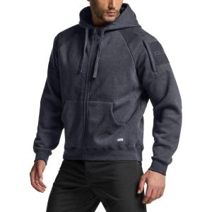 imageCQR Mens Winter Fleece Pullover Hoodies Thermal Long Sleeve Hooded Sweatshirt CottonBlend OutdoorTactical ShirtsFleece Tactical Fullzip Charcoal