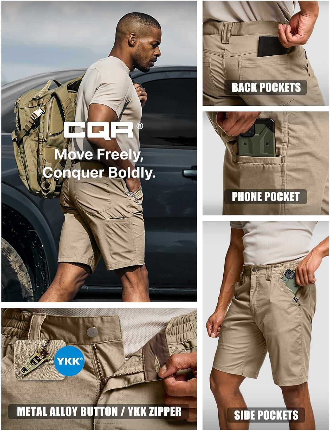 imageCQR Mens Flex Casual Cargo Shorts Lightweight Water Resistant Golf Shorts Stretch Tactical Work Shorts with MultiPocketNegotiator Alamo Khaki