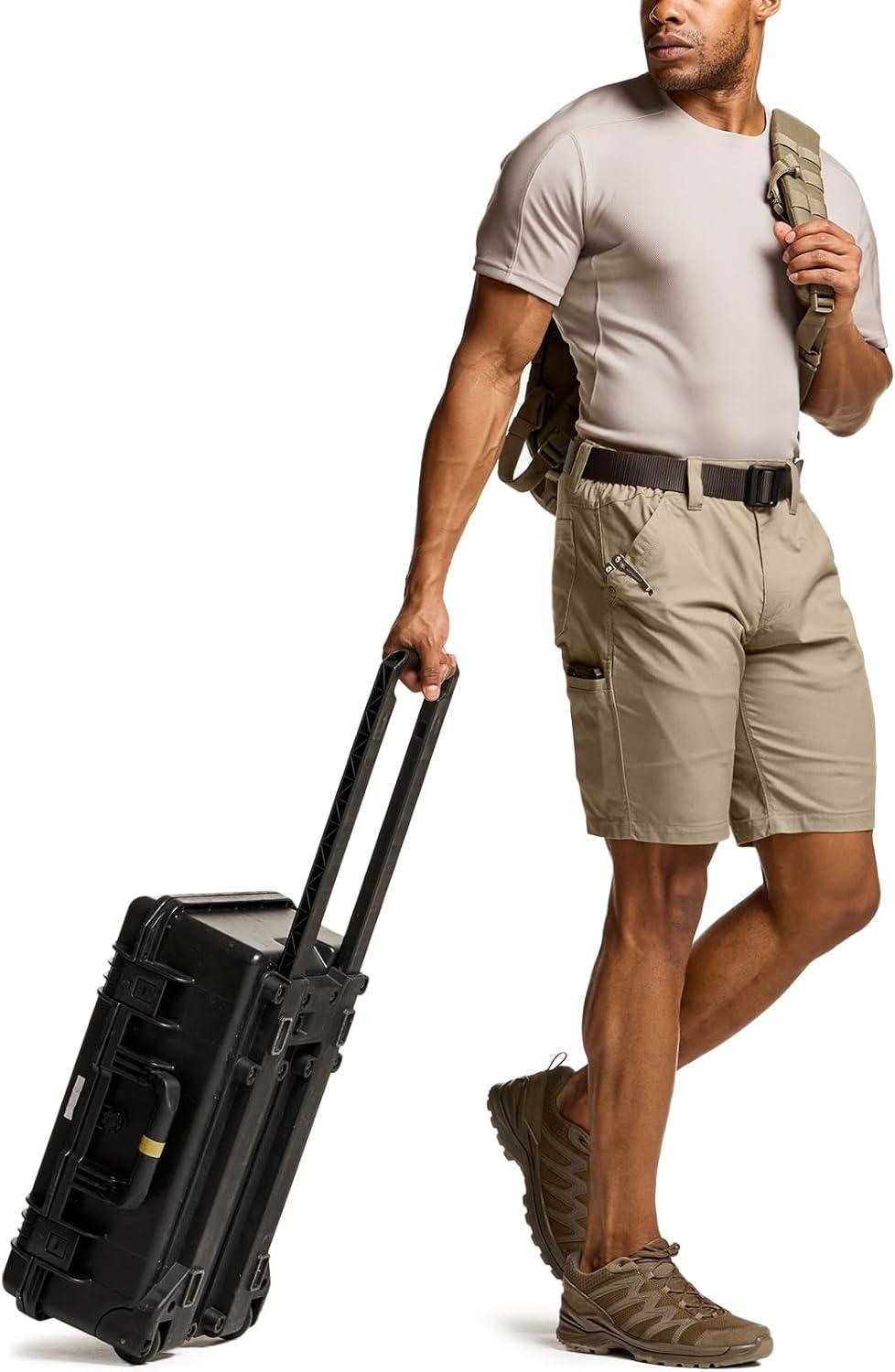 imageCQR Mens Flex Casual Cargo Shorts Lightweight Water Resistant Golf Shorts Stretch Tactical Work Shorts with MultiPocketNegotiator Alamo Khaki