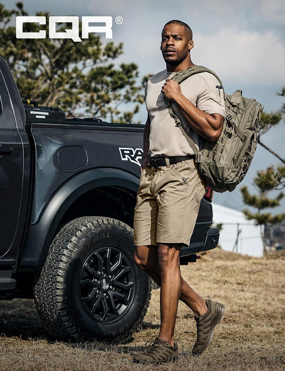 imageCQR Mens Flex Casual Cargo Shorts Lightweight Water Resistant Golf Shorts Stretch Tactical Work Shorts with MultiPocketNegotiator Alamo Khaki